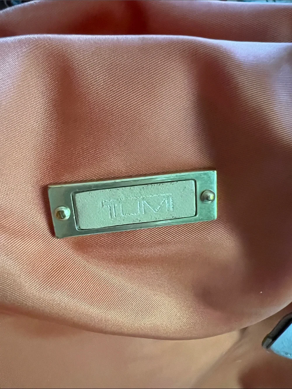Tumi Orange Nylon Tote with Tan Leather Handles. Pre owned.